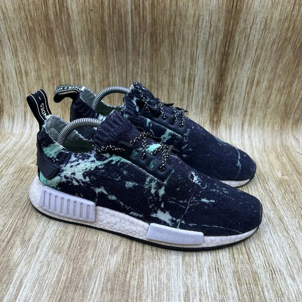 Adidas NMD R1 Primeknit Mens Size 7 Black Mint Green Marble Running Shoes BY1911